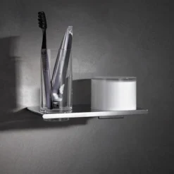 Keuco Edition 400 Double Holder With Tumbler & Lotion Dispenser - Chrome -The Bathroom Shop 11553019000 d1