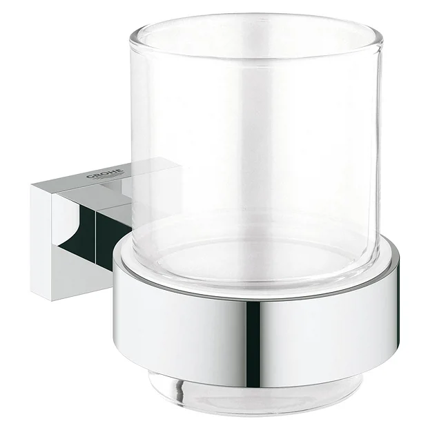 Grohe Essentials Cube Glass Tumbler With Holder 1 Grohe Essentials Cube Glass Tumbler With Holder