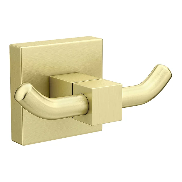 Arezzo Square Double Robe Hook Brushed Brass 2 Arezzo Square Double Robe Hook Brushed Brass - Image 2