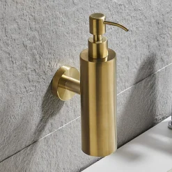 Arezzo Brushed Brass Round Wall Mounted Soap Dispenser 8 Arezzo Brushed Brass Round Wall Mounted Soap Dispenser -The Bathroom Shop azrd1bbw d2