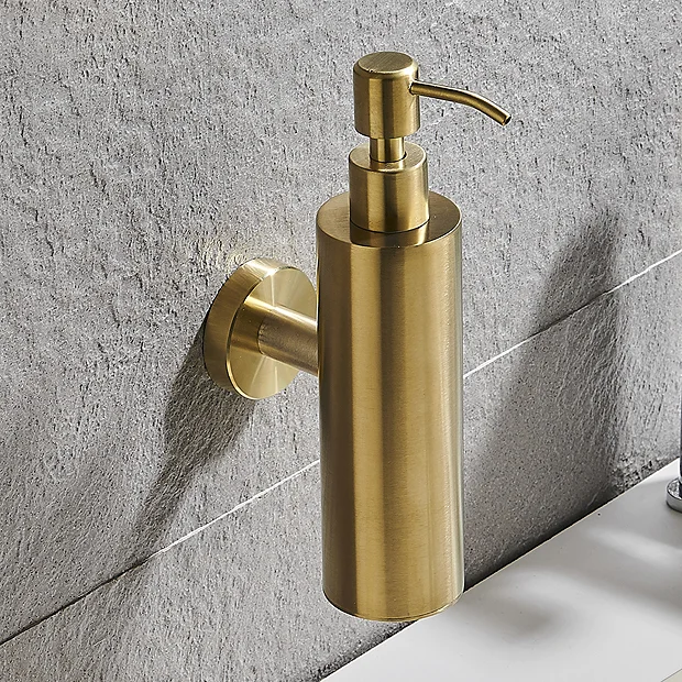 Arezzo Brushed Brass Round Wall Mounted Soap Dispenser 3 Arezzo Brushed Brass Round Wall Mounted Soap Dispenser - Image 3