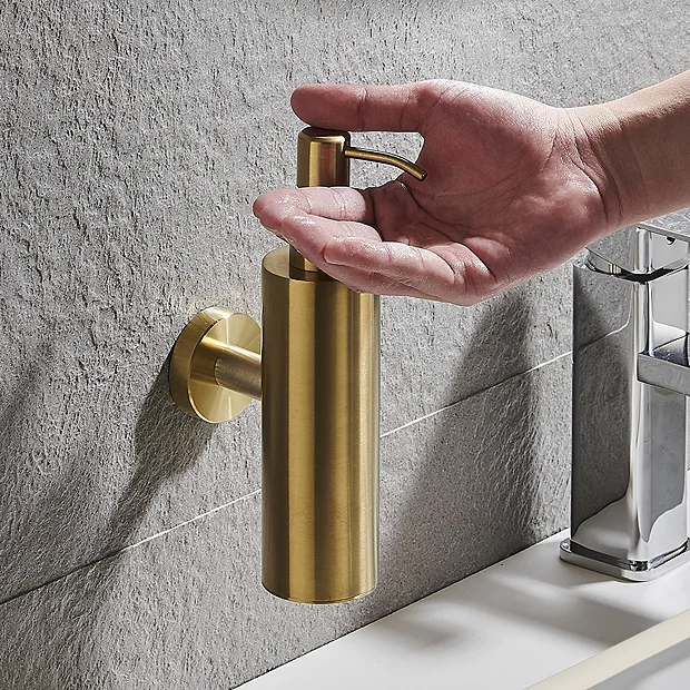 Arezzo Brushed Brass Round Wall Mounted Soap Dispenser 5 Arezzo Brushed Brass Round Wall Mounted Soap Dispenser - Image 5
