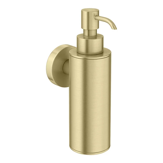 Arezzo Brushed Brass Round Wall Mounted Soap Dispenser 2 Arezzo Brushed Brass Round Wall Mounted Soap Dispenser - Image 2