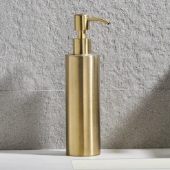 Arezzo Freestanding Round Soap Dispenser Brushed Brass 8 Arezzo Freestanding Round Soap Dispenser Brushed Brass -The Bathroom Shop azrd2bbf d1