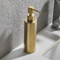 Arezzo Freestanding Round Soap Dispenser Brushed Brass 9 Arezzo Freestanding Round Soap Dispenser Brushed Brass -The Bathroom Shop azrd2bbf d2