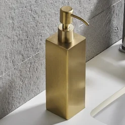 Arezzo Freestanding Square Soap Dispenser Brushed Brass 7 Arezzo Freestanding Square Soap Dispenser Brushed Brass -The Bathroom Shop azsq2bbf d1