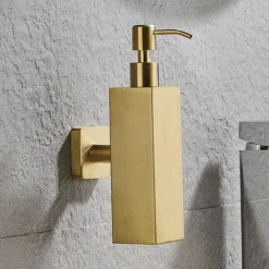 Arezzo Brushed Brass Square Wall Mounted Soap Dispenser 9 Arezzo Brushed Brass Square Wall Mounted Soap Dispenser -The Bathroom Shop azsq2bbw d3
