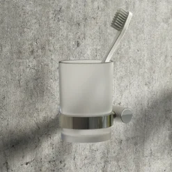 Arezzo Industrial Style Chrome Round Frosted Glass Tumbler & Holder -The Bathroom Shop ischrth d2