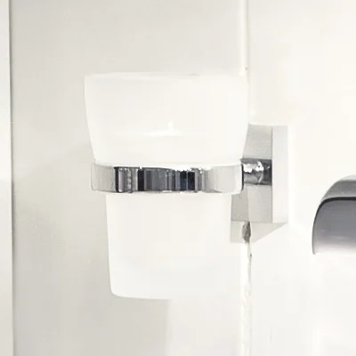 Smedbo House - Polished Chrome Holder With Frosted Glass Tumbler 1 Smedbo House - Polished Chrome Holder With Frosted Glass Tumbler
