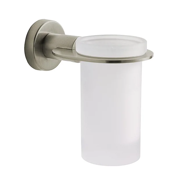 Venice Brushed Nickel Glass Tumbler & Holder 1 Venice Brushed Nickel Glass Tumbler & Holder